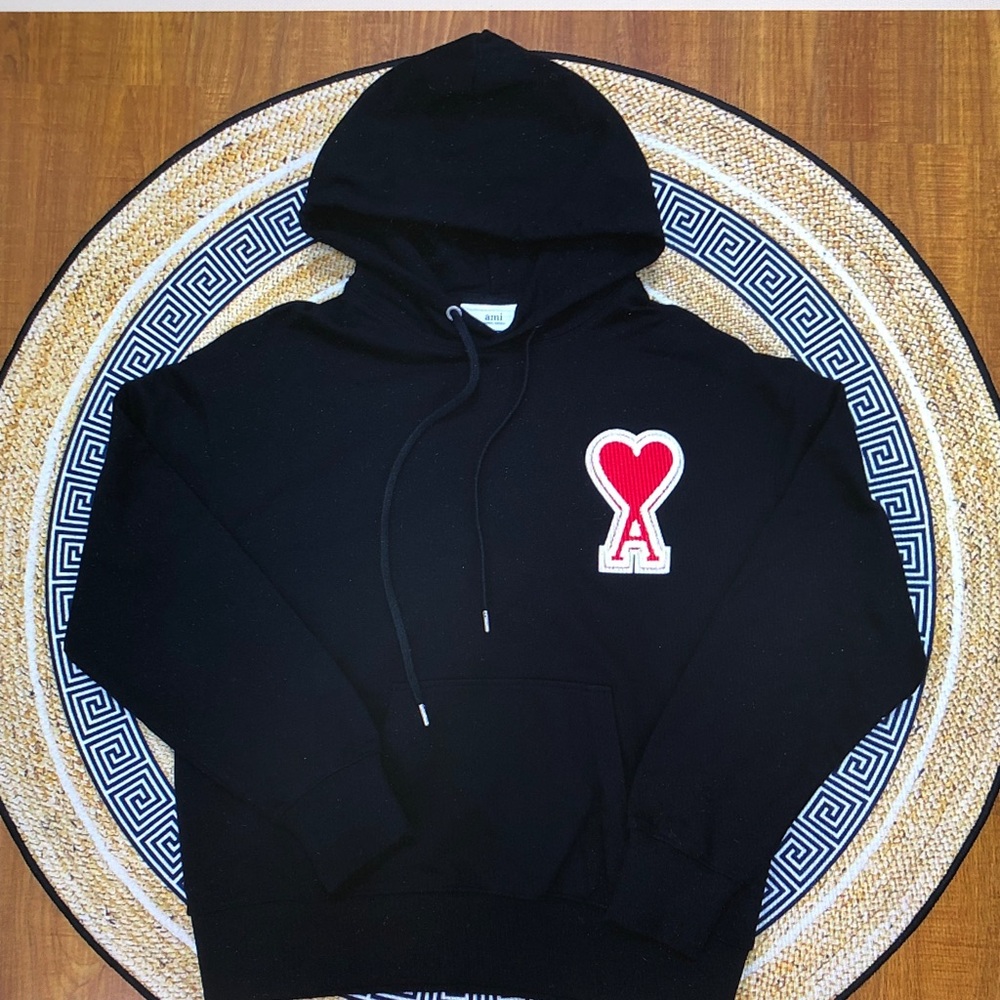 Ami Black Hoodie with Red Heart Logo